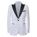 Men's Wedding Party Rose Floral Jacquard Blazer Jacket Tailored Fit Regular Fit Plants Printing Black White Red Dark Navy 2024