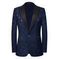 Men's Wedding Party Rose Floral Jacquard Blazer Jacket Tailored Fit Regular Fit Plants Printing Black White Red Dark Navy 2024