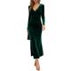 Women's Christmas Prom Dress Party Dress Velvet Dress Long Dress Maxi Dress Black Wine Dark Green Long Sleeve Pure Color Ruched Spring Fall Winter V Neck