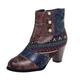 Women's Boots Print Shoes Combat Boots Plus Size Outdoor Daily Floral Color Block Booties Ankle Boots Cone Heel Round Toe Elegant Bohemia Vacation PU Zipper Dark Brown Colorful Navy Blue