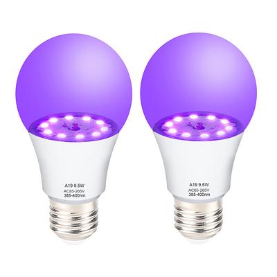 2PCS LED Black UV Light Bulb A19 9.5W Black Bulb Replacement Up to 100W Black light UVA Level 385-400nm Night Light is Applicable to Tody Paint Black Light Party Halloween