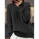 Women's Pullover Sweater Jumper V Neck Cable Knit Knit Oversized Fall Winter Regular Outdoor Daily Going out Stylish Casual Soft Long Sleeve Solid Color Black Camel Purple S M L