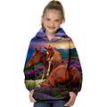 Kids Girls' 3D Horse Hoodie Sweatshirt girls western 3d pullover Long Sleeve Horse 3D Printed Top Galaxy Pattern Hoodie 2-13 Years