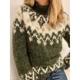 Women's Pullover Sweater Jumper Turtleneck Stand Collar Crochet Knit Knit Patchwork Knitted Print Fall Winter Cropped Daily Holiday Stylish Casual Long Sleeve Color Block Green S M L