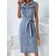 Women's Denim Dress Denim Shirt Dress Midi Dress Denim Fashion Modern Outdoor Daily Vacation Shirt Collar Lace up Button Sleeveless Summer Spring 2023 Loose Fit Blue Plain S M L XL 2XL