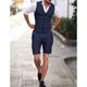 Sky Blue Men's Wedding Linen Suits Summer Beach Vest Shorts Sets Casual Sleeveless Waistcoat 2 Piece Solid Colored Tailored Fit 2024