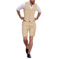 Sky Blue Men's Wedding Linen Suits Summer Beach Vest Shorts Sets Casual Sleeveless Waistcoat 2 Piece Solid Colored Tailored Fit 2024