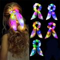 5PCS Light Up Hair Bows Scrunchies LED Luminous Rabbit Bunny Ear Scrunchie Ponytail Holders Glow In The Dark Neon Party Supplies