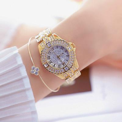 Bee Sister Women Quartz Watch Diamond Chronograph Fashion Wristwatch Waterproof Decoration Stainless Steel Strap Watch