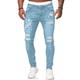 Men's Jeans Skinny Trousers Ripped Jeans Denim Pants Pocket Ripped Solid Color Comfort Full Length Daily Sports Denim Streetwear Stylish Light Blue Micro-elastic