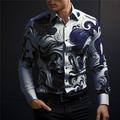 Men's 3D Shirt Optical Illusion Line Vintage Abstract Men's Shirt Outdoor Street Casual Daily Fall Winter Turndown Long Sleeve Purple Green Dark Blue Shirt Formal Fabric