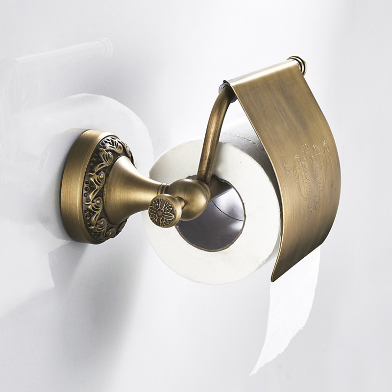 Golden Brushed Brass Towel Holder Bathroom Accessory Towel Ring/Toilet Paper Holder/Robe Hook Antique Brass Bathroom Single Rod Wall Mounted Carved Design