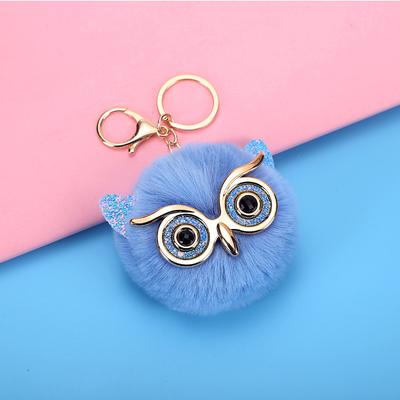 Lovel Owl Pendant Keychains for Girls Boy Fluffy Fur Ball Pompon Key Chain Charm Women Bag Key Ring Women Gift