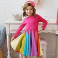 Kids Girls' Dress Color Block Rainbow Long Sleeve Casual Cute Cotton Knee-length Summer 3-6 Y Gray