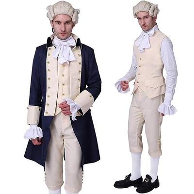 4PCS Men's Victorian Outfit Alexander Hamilto Retro Vintage Rococo 17th Century Pants Shirt Trench Coat Waistcoat Cosplay Costume Halloween Masquerade Performance