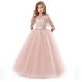 Kids Little Girls' Dress Floral Lace Solid Color Party Wedding Evening Hollow Out Princess White Blue Purple Lace Tulle Maxi Swing Mesh Dress Short Elbow Sleeve Flower Vintage Gowns Dresses 3-14 Years