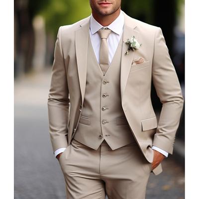 Men's Wedding Suits Dark Green Khaki Daily Business Summer Solid Colored Plus Size 3 Piece Single Breasted Two-buttons