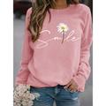 Women's Sweatshirt Pullover Cotton 100% Cotton Daisy Text Daily Sports Print Black White Yellow Active Streetwear Round Neck Long Sleeve Without Lining Micro-elastic Fall Winter