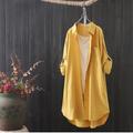 Linen Shirt Shirt Tunic Shirts Blouse Women's White Yellow Pink Solid Color Button Long Street Daily Fashion Shirt Collar Cotton Linen Regular Fit S