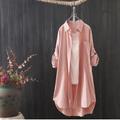 Linen Shirt Shirt Tunic Shirts Blouse Women's White Yellow Pink Solid Color Button Long Street Daily Fashion Shirt Collar Cotton Linen Regular Fit S