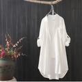 Linen Shirt Long Cotton Top White Cotton Top White Cotton Blouse Women's White Yellow Pink Solid Color Button Long Street Daily Fashion Shirt Collar Cotton Linen Regular Fit S