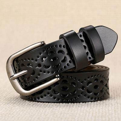 Women's PU Buckle Belt PU Leather Metal Bucke Plain Cowboy Casual Work Daily Black White Wine Brown