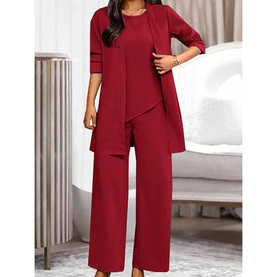 Women's Loungewear Sets 3 Pieces Pure Color Fashion Casual Comfort Street Daily Date Polyester Breathable Crew Neck Long Sleeve Pant Pocket Summer Spring Black Wine