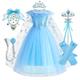 Frozen Princess Fairytale Elsa Dress Outfits Flower Girl Dress Girls' Movie Cosplay Cute Blue (Sleeveless) Blue (Long Sleeves) Wedding Wedding Guest Dress Gloves Necklace