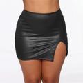 Women's Pencil Bodycon Mini Skirts Split Shiny Metallic Solid Colored Night outSpecial occasion Date Summer PU Faux Leather Sexy Black Wine