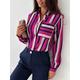 Women's Shirt Blouse Graphic Striped Work Red Royal Blue Blue Print Button Pocket Long Sleeve Fashion Shirt Collar Regular Fit Spring Fall