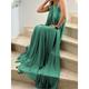 Women's Casual Dress Swing Dress Sundress Long Dress Maxi Dress Ruched Holiday Vacation Beach Streetwear Maxi Halter Neck Sleeveless Loose Fit Yellow Green Color S M L XL Size