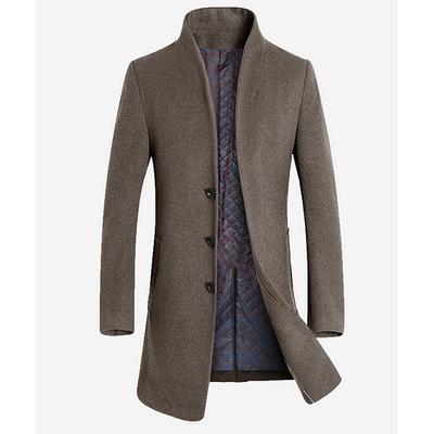 Men's Winter Coat Wool Coat Overcoat Business Casual Fall Wool Outerwear Clothing Apparel Basic Solid Colored Stand Collar Single Breasted One-button