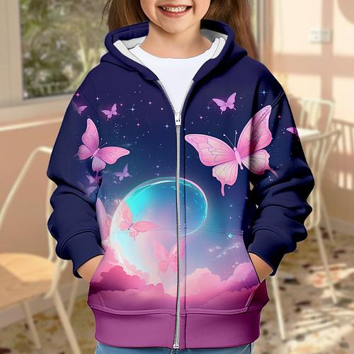 Girls' 3D Galaxy Butterfly Hoodie Coat Outerwear Long Sleeve 3D Print Fall Winter Active Fashion Cute Kids 3-12 Years Outdoor Casual Daily Regular Fit
