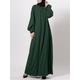 Women's Linen Cotton Blend Maxi Dress Casual Abaya Crew Neck Ruched Sleeve for Spring Fall Winter 2024 Spring