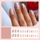 Christmas Press on Nails Square Short Fake Nails with Gold Christmas Ribbon Pattern Glue on nails for Women Girls Includes Prep Pad Mini File Cuticle Stick Glue Jelly Glue and 24 False Nails