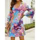 Women's Paisley Dress Casual Dress Floral Paisley Print Ruffle V Neck Ruffle Sleeve Mini Dress Vintage Ethnic Street Date 3/4 Length Sleeve Loose Fit Purple Summer Spring S M L XL XXL