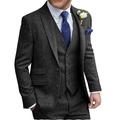 Green/Black/Navy Blue Men's Tweed Wedding Suits Vintage Retro 3 Piece Solid Colored Tailored Fit Single Breasted Two-buttons 2024