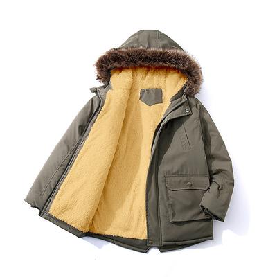 Kids Boys' Parka Coat Boys' Jacket Faux Fur Trim Winter Coat Long Sleeve Pocket Hoodie Jacket Blue Army Green Navy Blue Plain Casual Top 3-13 Years