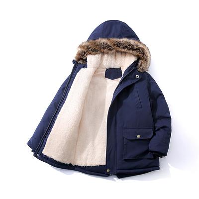 Kids Boys' Parka Coat Boys' Jacket Faux Fur Trim Winter Coat Long Sleeve Pocket Hoodie Jacket Blue Army Green Navy Blue Plain Casual Top 3-13 Years