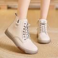 Women's Sneakers Dad Shoes High Top Sneakers Outdoor Daily Solid Color Booties Ankle Boots Winter Rivet Zipper Flat Heel Round Toe Casual Comfort Minimalism Running Walking PU Lace-up White