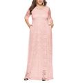 Women's Plus Size Green Chirstmas Dress Curve Party Dress Lace Dress Floral Crew Neck Lace 3/4 Length Sleeve Spring Fall Work Prom Dress Maxi long Dress Party Daily Dress