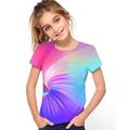 Kids Girls' T shirt Tee Short Sleeve 3D Printed Graphic Optical Illusion Color Block Geometric Crewneck Deep Blue Navy Rose black Children Tops Summer Basic Fashion Streetwear 3-12 Years