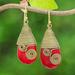 Passionate Swirls,'Polished Brass Dangle Earrings with Red Magnesite Jewels'