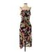 She + Sky Casual Dress - Midi Square Sleeveless: Black Floral Dresses - Women's Size Small