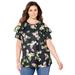 Plus Size Women's Open-Shoulder Georgette Top by Catherines in Black Tropical (Size 5X)