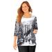Plus Size Women's 3/4 SLEEVE SEASONAL TEE by Catherines in Black White Scenic (Size 6X)