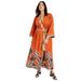 Plus Size Women's Faux-Wrap Kimono Dress by June+Vie in Cinnamon Tropical Boarder (Size 30/32)