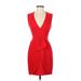 BCBGMAXAZRIA Casual Dress - Mini V-Neck Sleeveless: Red Print Dresses - Women's Size 2