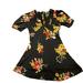 Free People Dresses | Free People Neon Garden Dress Black Floral Crepe De Chine Puff Sleeve Mini Sz 4 | Color: Black/Red | Size: 4