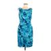 Connected Apparel Casual Dress - Sheath Scoop Neck Sleeveless: Blue Print Dresses - Women's Size 8